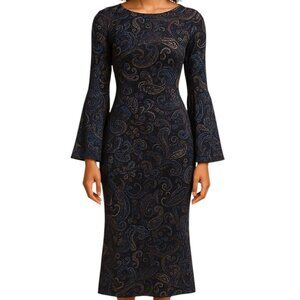 Dress Ruby Paisley V Neck Long Sleeve Brown WOMEN'S Medium WOMAN'S